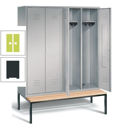 Doppel-Spindschrank, Buche Sitzbank untergebaut, 4 Abteile a 400 mm, Korpus lichtgrau, Tür anthrazitgrau, 2.090 x 1.590 x 815 mm (HxBxT)