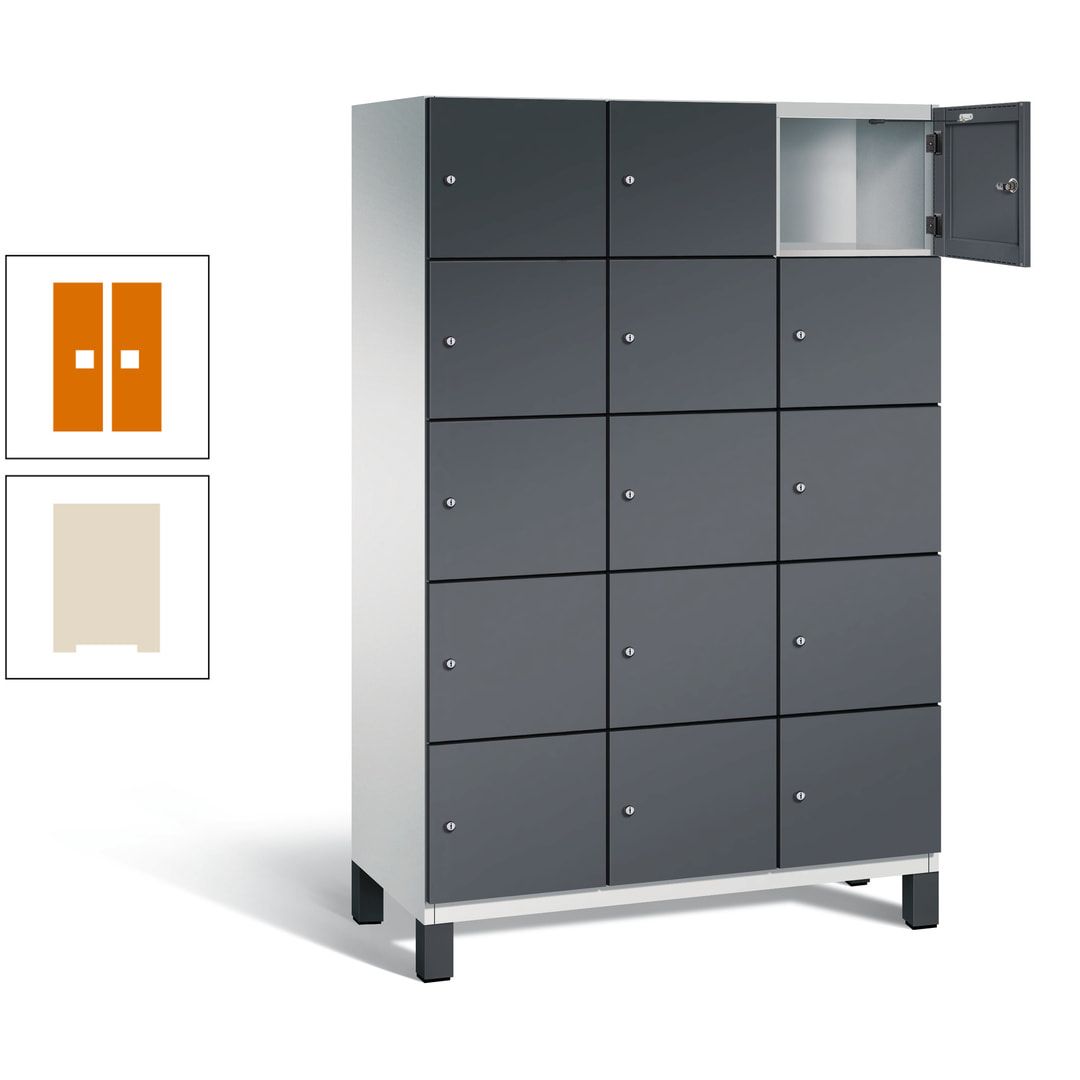 Fächerschrank, Stahlschrank, 15 Fächer, Türöffnungsbegrenzer, Füße, 1.980 x 1.200 x 525 mm (HxBxT), Korpus anthrazitgrau, Front anthrazitgrau