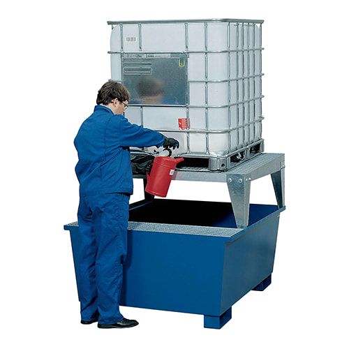 Auffangwanne für 1 x 1.000 l IBC - Abfüllbock - 1.180 x 1.350 x 1.650 mm (HxBxT) - enzianblau