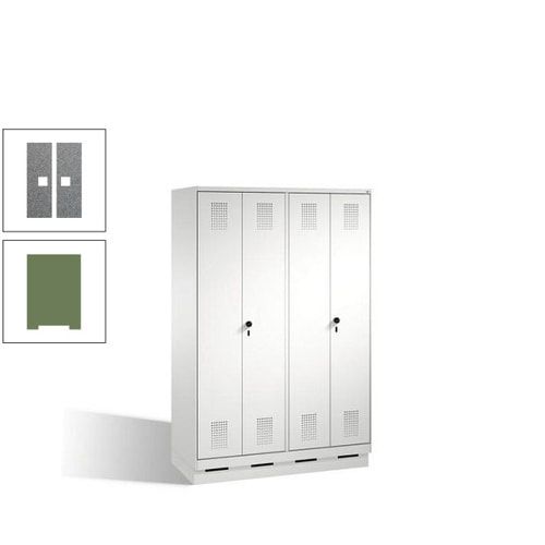 Doppel-Spind, Doppeltüren, Garderobenschrank mit Sockel, 4 Abteile a 300 mm, Korpus anthrazitgrau, Tür anthrazitgrau, 1.800 x 1.200 x 500 mm (HxBxT)