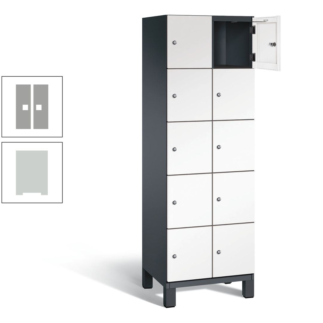 Fächerschrank, Stahlschrank, 10 Fächer, Türöffnungsbegrenzer, Füße, 1.980 x 600 x 525 mm (HxBxT), Korpus anthrazitgrau, Front anthrazitgrau