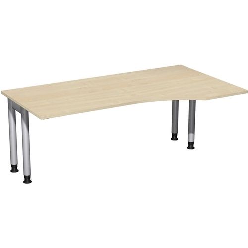 Eckschreibtisch, Ecke rechts, Füße einseitig verkürzt, 4-Fuß Pro, höhenverstellbar, 680-800 x 1.600 x 1.000 mm (HxBxT), Dekor Ahorn