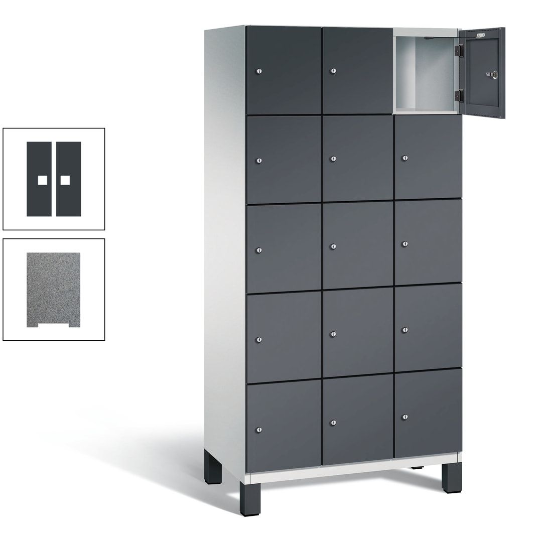 Fächerschrank, Stahlschrank, 15 Fächer, Türöffnungsbegrenzer, Füße, 1.980 x 900 x 525 mm (HxBxT), Korpus anthrazitgrau, Front anthrazitgrau
