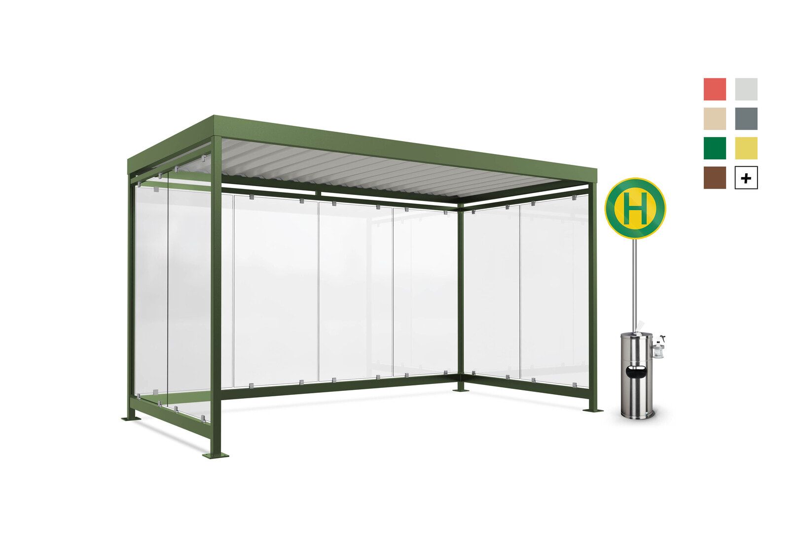 Fahrradunterstand, Raucherunterstand, Bausatz, 12-13 Personen, 2.510 x 4.195 x 2.165 mm (HxBxT), 8 Wände, Elfenbein