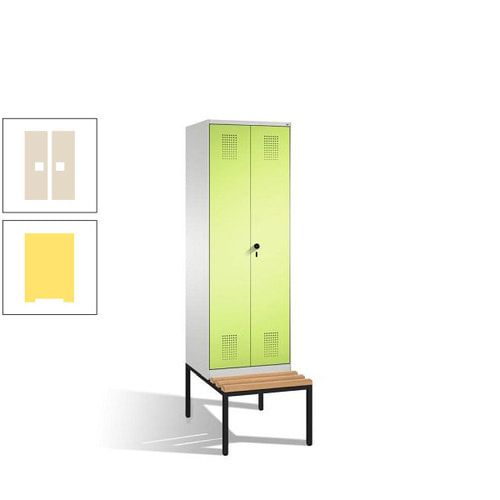 Doppel-Spind, Garderobenschrank, Buche Sitzbank untergebaut, 2 Abteile a 300 mm, Korpus anthrazitgrau, Tür anthrazitgrau, 2.090 x 600 x 815 mm (HxBxT)
