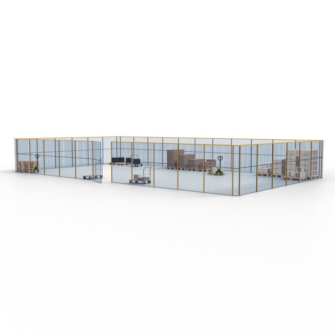 Maschinen Schutzgitter - Hallentrennwand - Sicherheitszaun - Tür - 51 m - 2.200 x 16.900 x 9.400 mm (HxBxT) - enzianblau