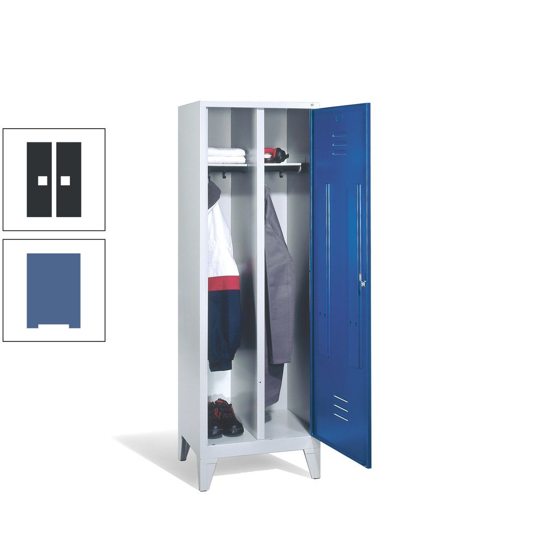 Doppel-Spind mit Großtür, Garderobenschrank mit Füßen, 2 Abteile a 300 mm, Korpus anthrazitgrau, Tür anthrazitgrau, 1.850 x 610 x 500 mm (HxBxT)