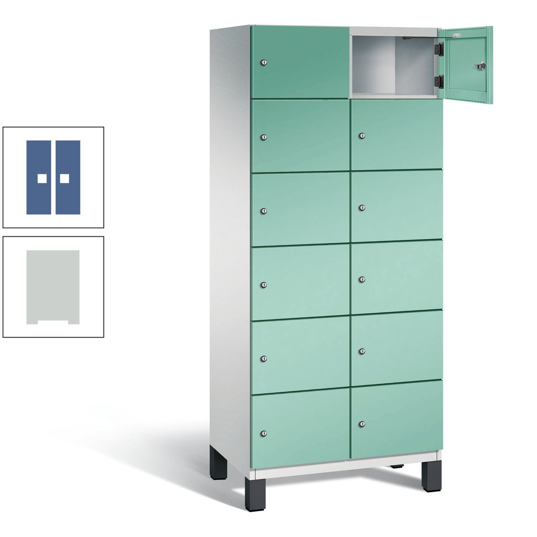 Fächerschrank, Stahlschrank, 12 Fächer, Türöffnungsbegrenzer, Füße, 1.980 x 800 x 525 mm (HxBxT), Korpus anthrazitgrau, Front anthrazitgrau