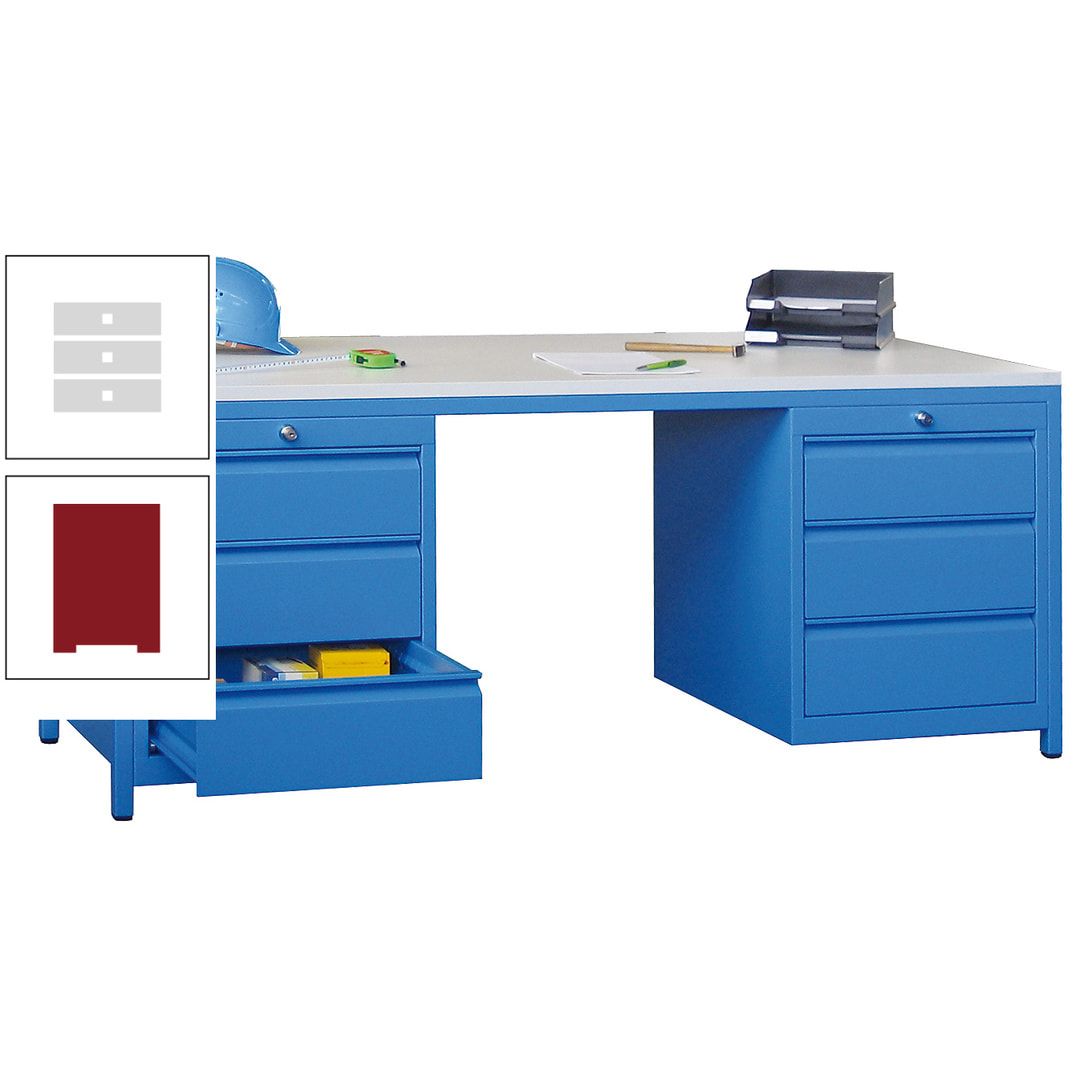 Meisterschreibtisch - 2 Schubladenblöcke - 6 Schubladen - 720 x 1.700 x 800 mm (HxBxT) - anthrazitgrau