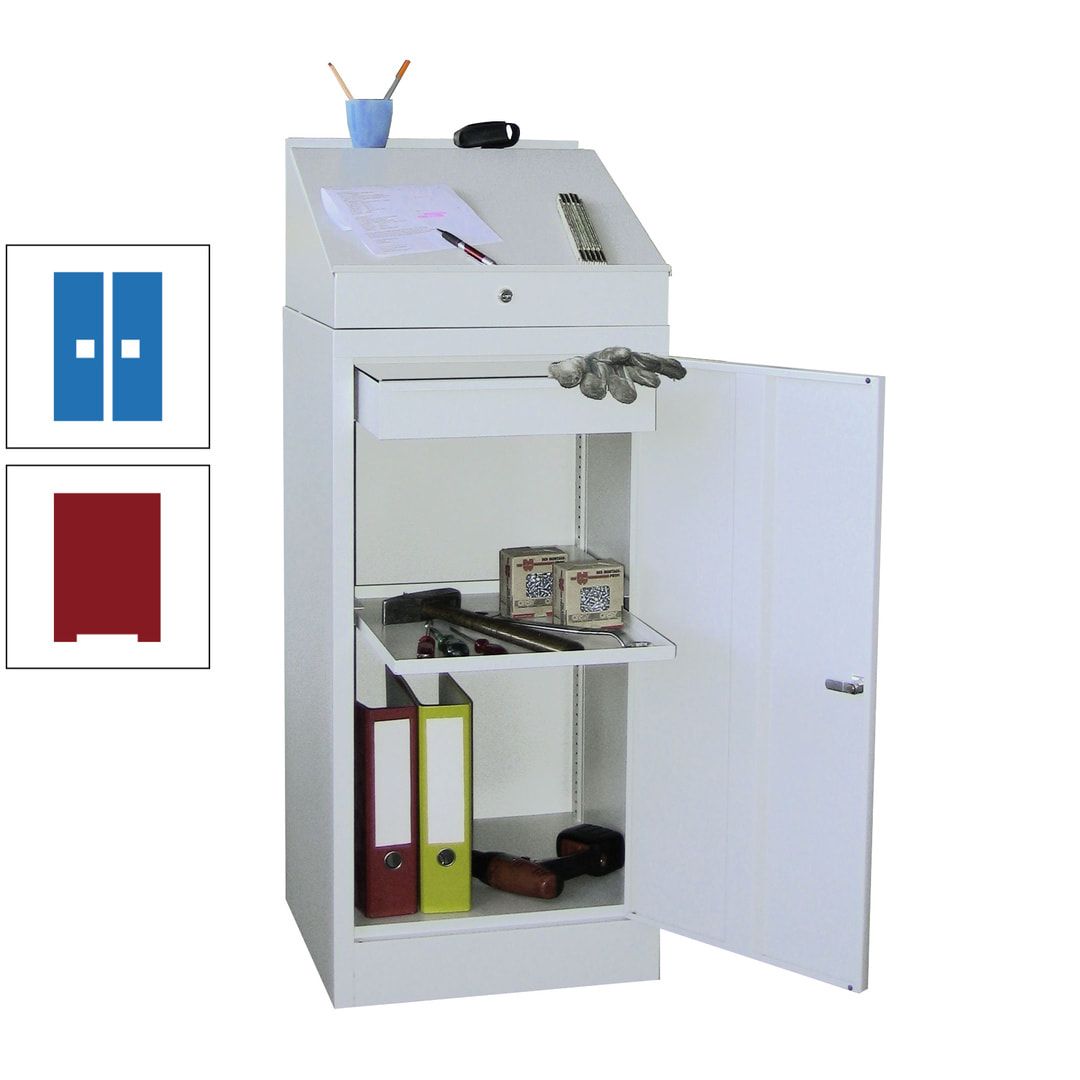 Stehpult mit Schrank - Vollblechtür - Zylinderschloss - 1 Einlegeboden, 1 Schublade - 1.270x500x500 mm (HxBxT) - anthrazitgrau