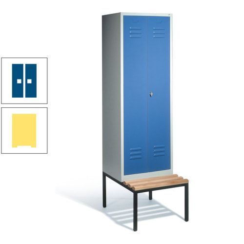 Doppel-Spindschrank, Buche Sitzbank untergebaut, 2 Abteile a 300 mm, Korpus lichtgrau, Tür anthrazitgrau, 2.090 x 610 x 815 mm (HxBxT)