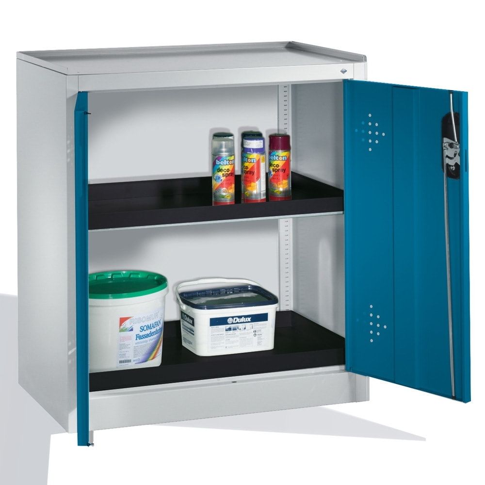 C+P Umweltschrank mit 2 Wannenböden, für wassergefährdende Stoffe, mit Flügeltüren, 1.000 x 930 x 500 mm (HxBxT), Farbe lichtgrau