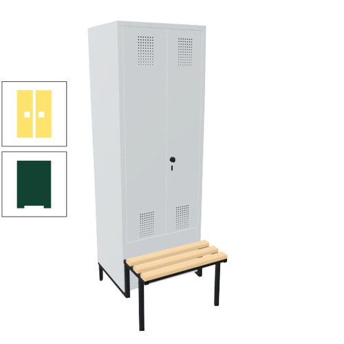 Doppel-Spind, Garderobenschrank, Buche Sitzbank integriert, 2 Abteile a 400 mm, Korpus anthrazitgrau, Tür anthrazitgrau, 1.850 x 800 x 815 mm (HxBxT)