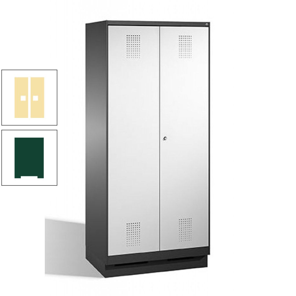 Doppel-Spind, Doppeltüren, Garderobenschrank mit Sockel, 2 Abteile a 400 mm, Korpus anthrazitgrau, Tür anthrazitgrau, 1.800 x 800 x 500 mm (HxBxT)