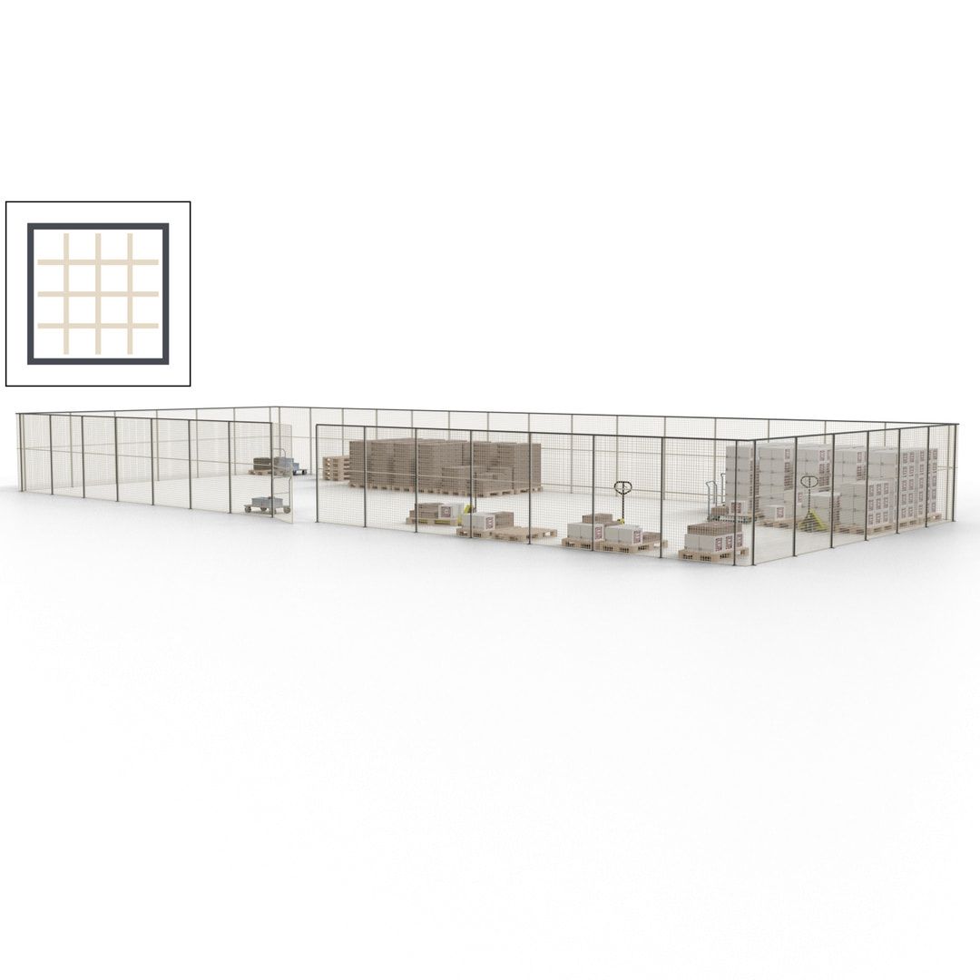 Maschinen Schutzgitter - Hallentrennwand - Sicherheitszaun - Tür - 63 m - 2.200 x 22.900 x 9.400 mm (HxBxT) - enzianblau