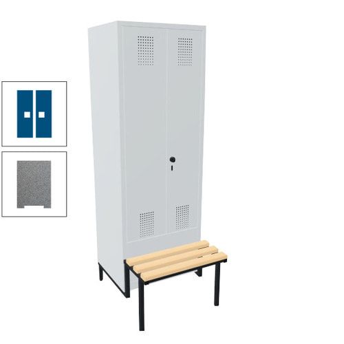 Doppel-Spind, Garderobenschrank, Buche Sitzbank integriert, 2 Abteile a 400 mm, Korpus anthrazitgrau, Tür anthrazitgrau, 1.850 x 800 x 815 mm (HxBxT)