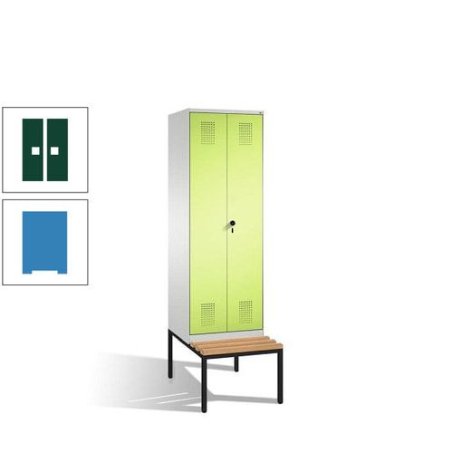 Doppel-Spind, Garderobenschrank, Buche Sitzbank untergebaut, 2 Abteile a 300 mm, Korpus anthrazitgrau, Tür anthrazitgrau, 2.090 x 600 x 815 mm (HxBxT)