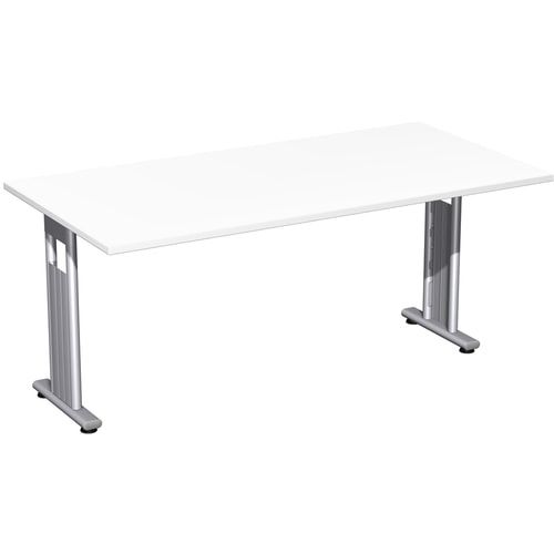 Schreibtisch mit einseitig verkürzt Füßen - C-Fuß Flex - Bürotisch - Konferenztisch - 720 x 1.200 x 800 mm (HxBxT) - Dekor Ahorn - Gestell silber