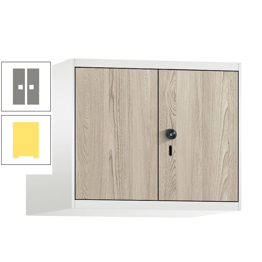 Aufsatzschrank, Schrankaufsatz, Türen paarweise, 2 Fächer a 300 mm, Farbe Pastellgelb, Tür anthrazitgrau , 500 x 600 x 500 mm (HxBxT)