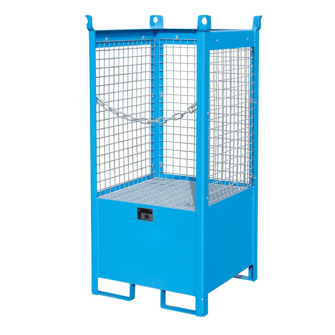 Fass-Stapelpalette - für 1 x 200-l-Fass - Volumen 210 l - 1.590 x 760 x 760 mm (HxBxT) - Drahtgitterwände - feuerrot