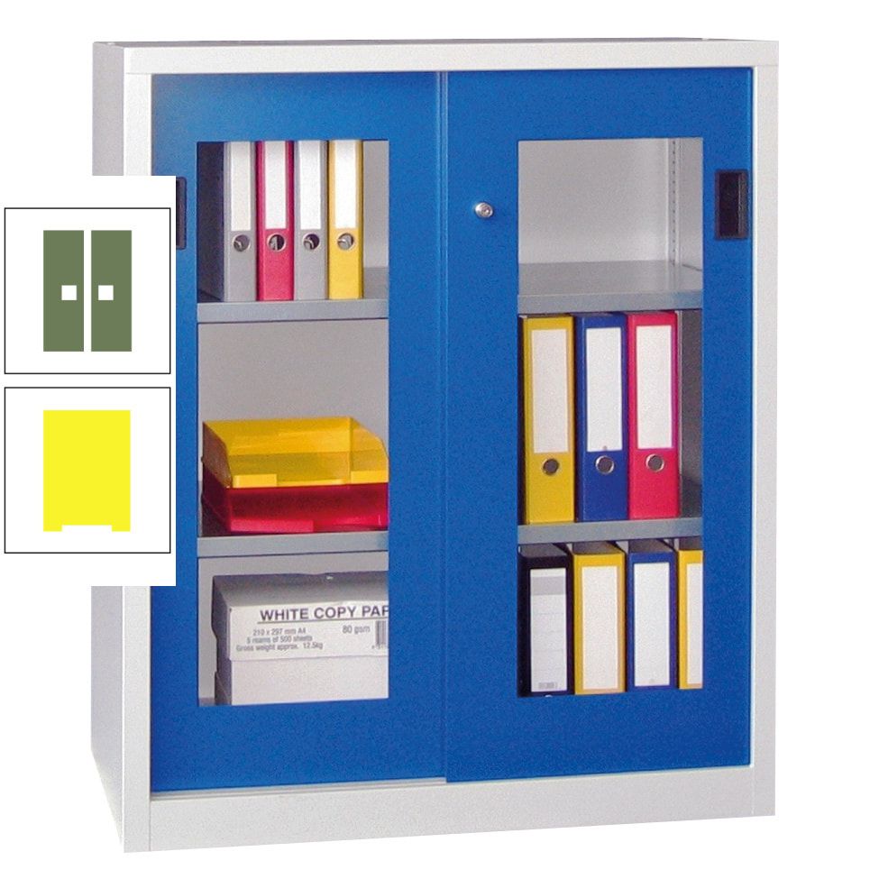 Schiebetürenschrank - Sichtfenstertüren - 1.000x1.000x400 mm (HxBxT) - 2 Böden, gepulvert - Zylinderschloss - anthrazitgrau