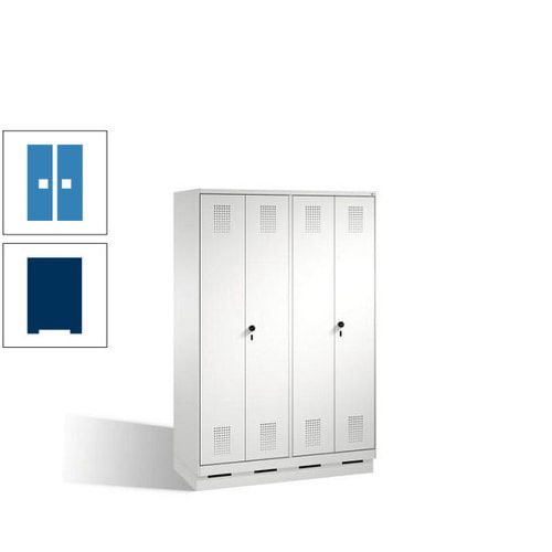 Doppel-Spind, Doppeltüren, Garderobenschrank mit Sockel, 4 Abteile a 300 mm, Korpus anthrazitgrau, Tür anthrazitgrau, 1.800 x 1.200 x 500 mm (HxBxT)