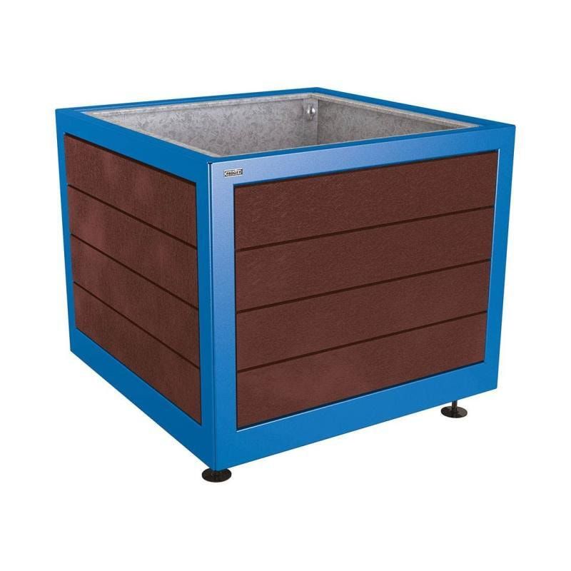 Pflanzbehälter, Stahl, recyclebarer Kunststoff, verstellbare Füße, Innen Blech fvz mit Verladungsgriffen, 800 x 1.000 x 1.000 mm (HxBxT), enzianblau