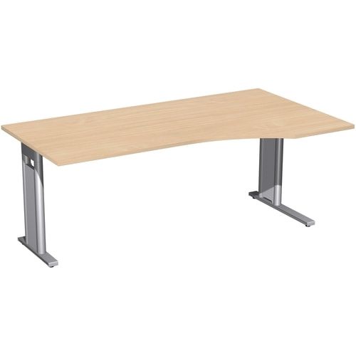 Eckschreibtisch, Ecke rechts, Füße einseitig verkürzt, C-Fuß Pro, 720 x 1.600 x 1.000 mm (HxBxT), Gestell silber, Dekor Ahorn