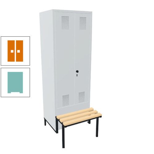 Doppel-Spind, Garderobenschrank, Buche Sitzbank integriert, 2 Abteile a 400 mm, Korpus anthrazitgrau, Tür anthrazitgrau, 1.850 x 800 x 815 mm (HxBxT)