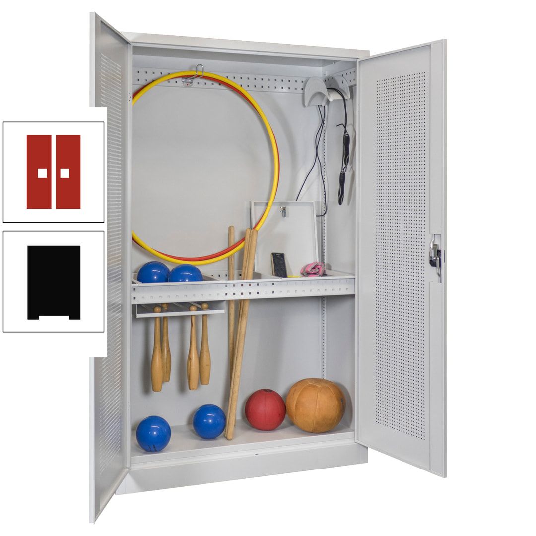 Sportschrank - Lochfeldtüren - Variante 1 - 1.950x1.200x500 mm (HxBxT) - anthrazitgrau