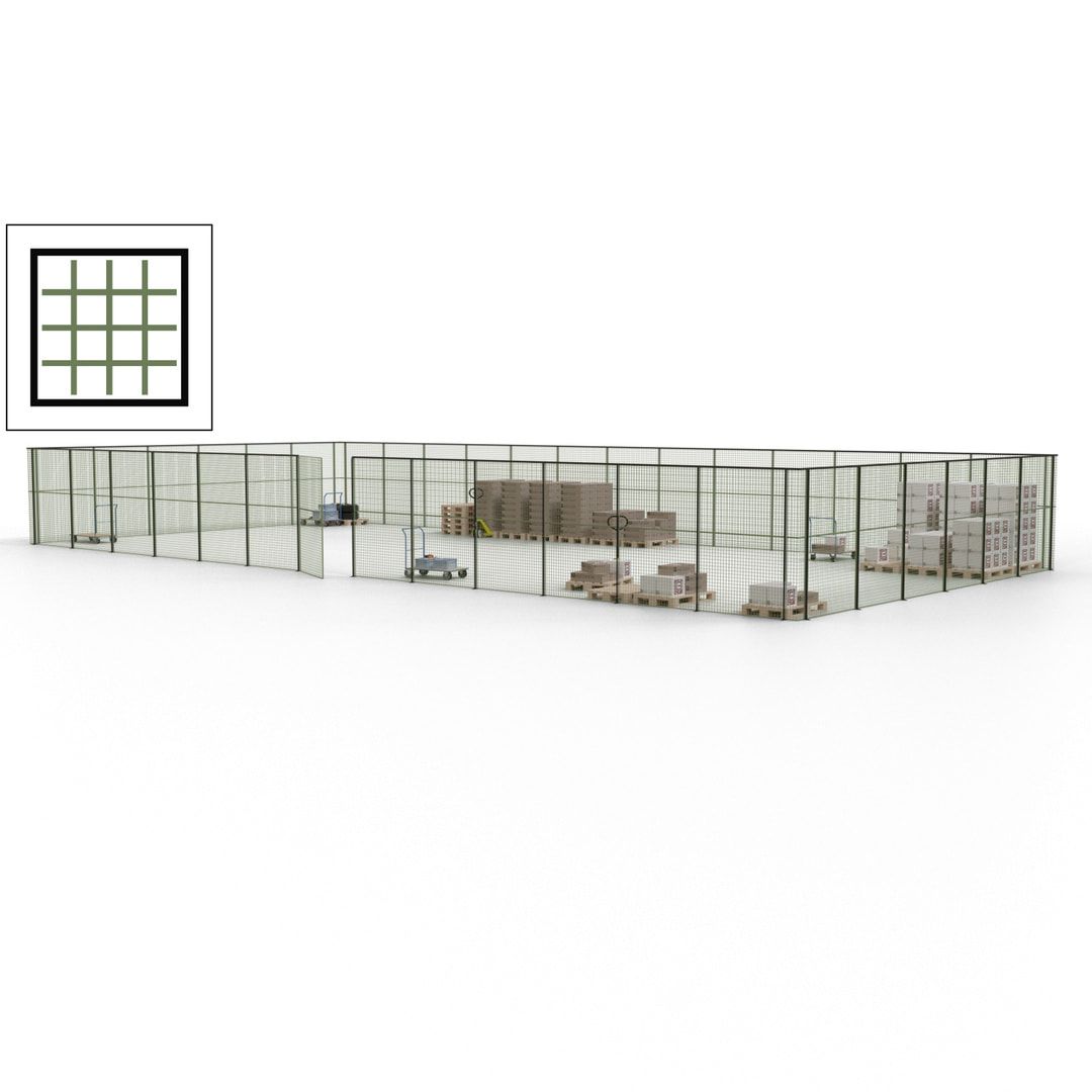 Maschinen Schutzgitter - Hallentrennwand - Sicherheitszaun - Tür - 57 m - 2.200 x 19.900 x 9.400 mm (HxBxT) - enzianblau