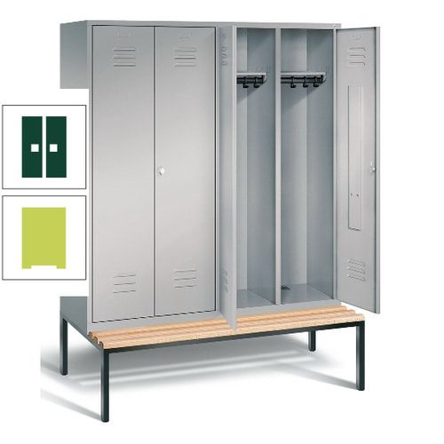Doppel-Spindschrank, Buche Sitzbank untergebaut, 4 Abteile a 400 mm, Korpus lichtgrau, Tür anthrazitgrau, 2.090 x 1.590 x 815 mm (HxBxT)