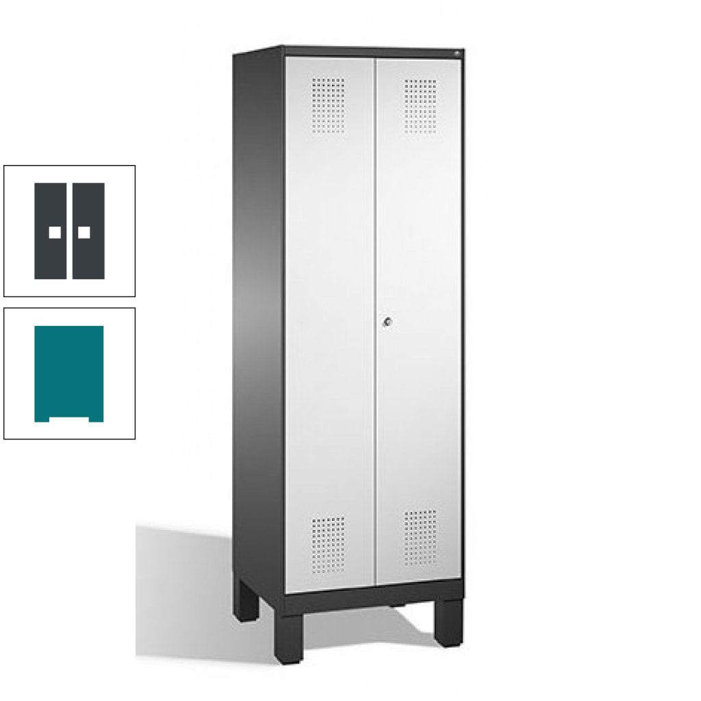 Doppel-Spind, Doppeltüren, Garderobenschrank mit Füßen, 2 Abteile a 300 mm, Korpus anthrazitgrau, Tür anthrazitgrau, 1.850 x 600 x 500 mm (HxBxT)