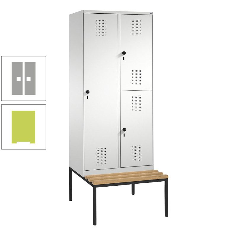 Garderobenschrank, Spind ein- und doppelstöckig Sitzbank, 2 Abteile, 3 Fächer, 2.090 x 800 x 500 mm (HxBxT), Front anthrazitgrau, Korpus anthrazitgrau