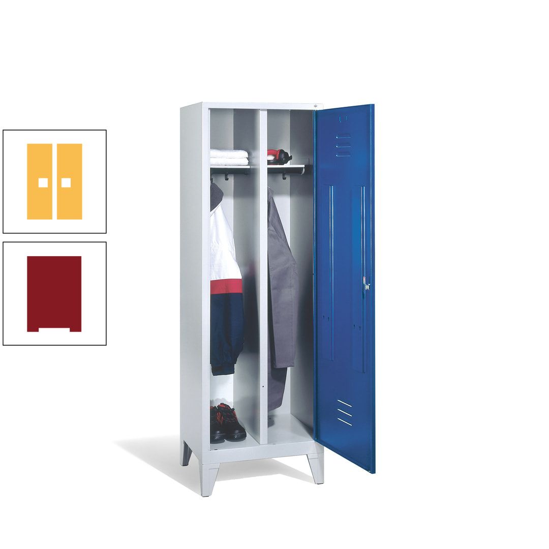 Doppel-Spind mit Großtür, Garderobenschrank mit Füßen, 2 Abteile a 300 mm, Korpus anthrazitgrau, Tür anthrazitgrau, 1.850 x 610 x 500 mm (HxBxT)