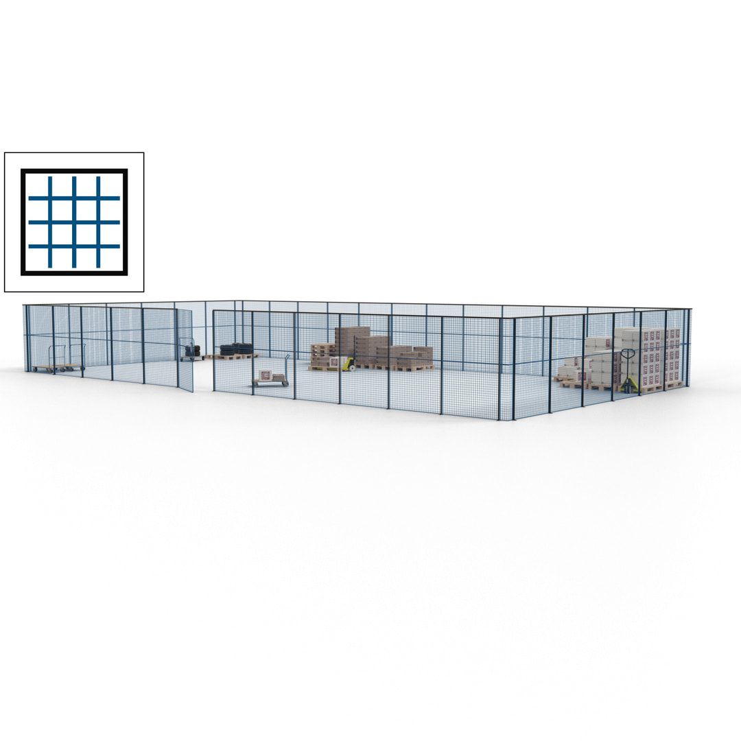 Maschinen Schutzgitter - Hallentrennwand - Sicherheitszaun - Tür - 54 m - 2.200 x 18.400 x 9.400 mm (HxBxT) - enzianblau