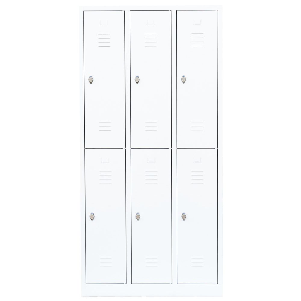 Garderobenschrank, Doppelstockspind, 3 Abteile, 6 Fächer, 1.800 x 885 x 500 mm (HxBxT), Stahl, Drehriegel, Korpus: lichtgrau, Front: anthrazitgrau
