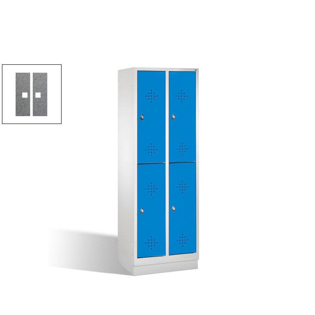 Garderobenschrank, 2 Abteile, 4 Fächer, 1.800 x 610 x 500 mm (HxBxT), Drehriegel, Sockel, Korpus anthrazitgrau, Türen anthrazitgrau
