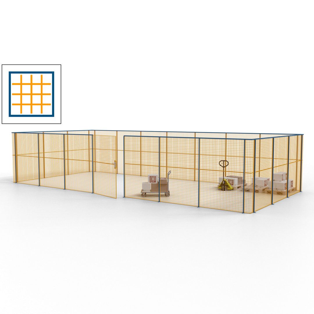 Hallentrennwand - Flügeltür, Gitter - 19 Gitterwände - 2.200 x 10.900 x 4.900 mm (HxBxT) - Perlweiß/reinorange