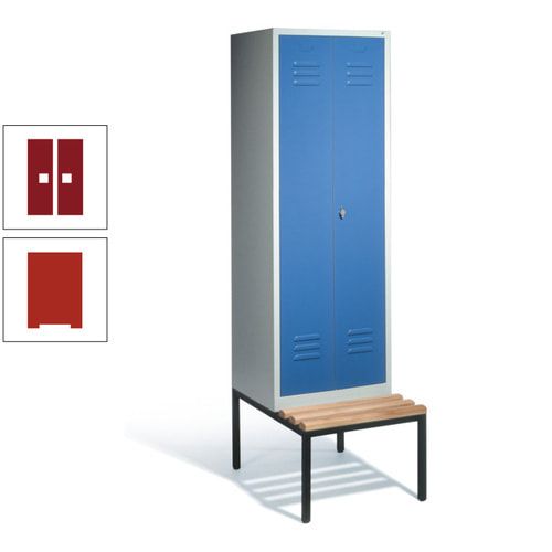 Doppel-Spindschrank, Buche Sitzbank untergebaut, 2 Abteile a 300 mm, Korpus lichtgrau, Tür anthrazitgrau, 2.090 x 610 x 815 mm (HxBxT)