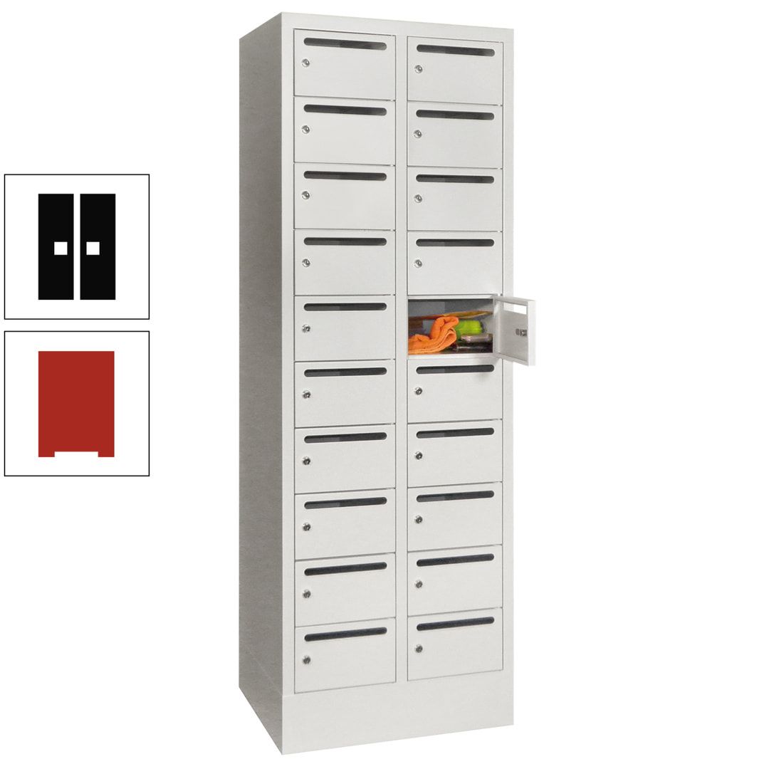 Postverteilerschrank, Schließfachschrank, 2 Abteile a 300 mm, 20 Fächer, 1.850 x 600 x 500 mm (HxBxT), Korpus anthrazitgrau, Front anthrazitgrau
