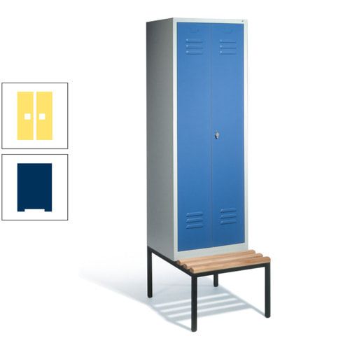 Doppel-Spindschrank, Buche Sitzbank untergebaut, 2 Abteile a 300 mm, Korpus lichtgrau, Tür anthrazitgrau, 2.090 x 610 x 815 mm (HxBxT)