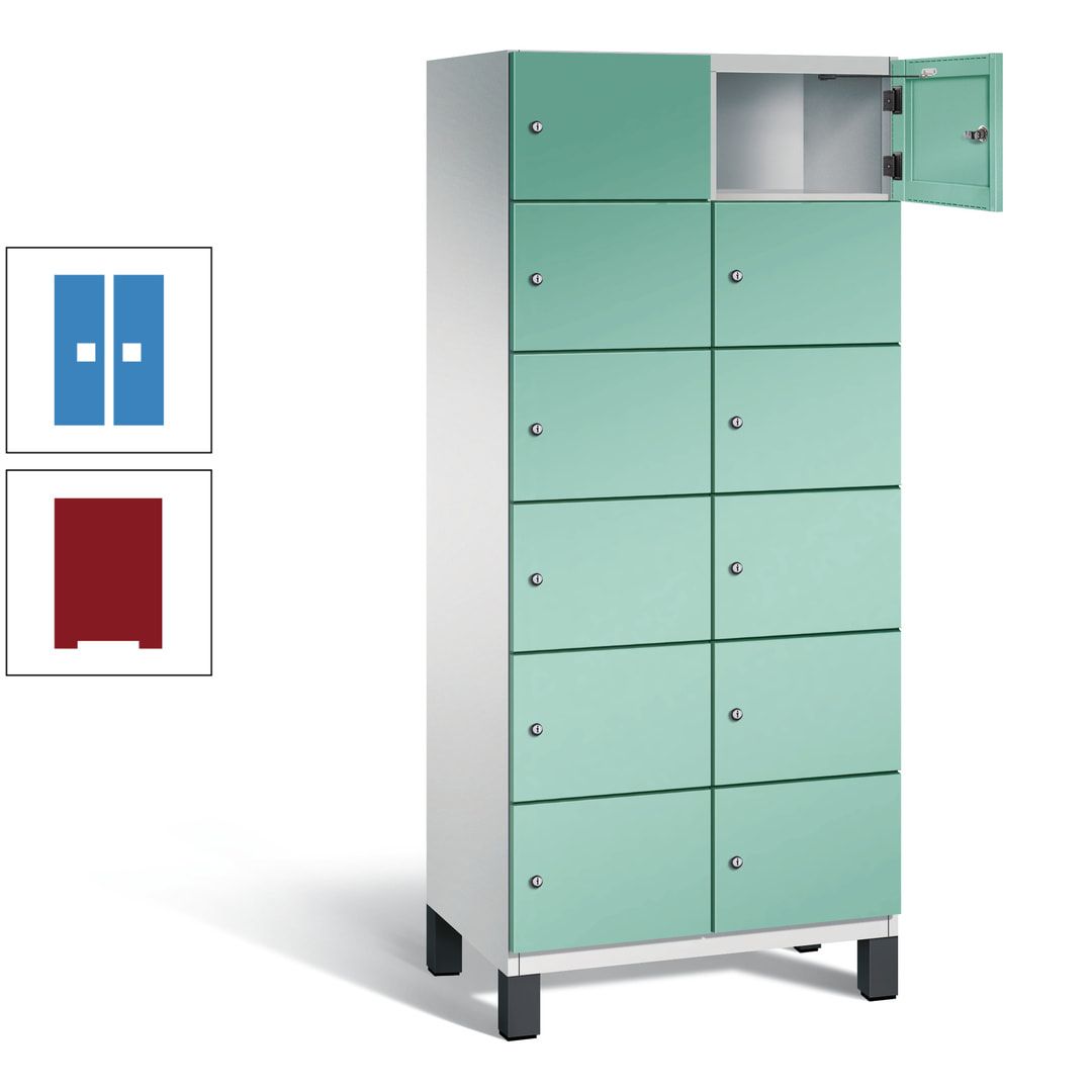 Fächerschrank, Stahlschrank, 12 Fächer, Türöffnungsbegrenzer, Füße, 1.980 x 800 x 525 mm (HxBxT), Korpus anthrazitgrau, Front anthrazitgrau