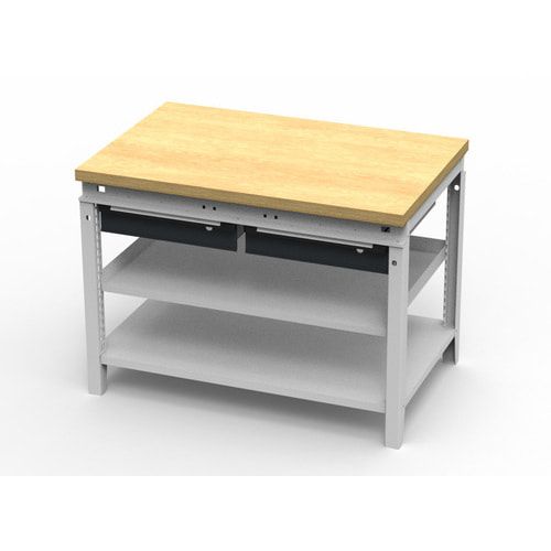 OTTOKIND Werkbank - bündige Arbeitsplatte - 850 x 1.150 x 750 mm (HxBxT) - 2 Schubladen - 2 Ablageböden - lichtgrau