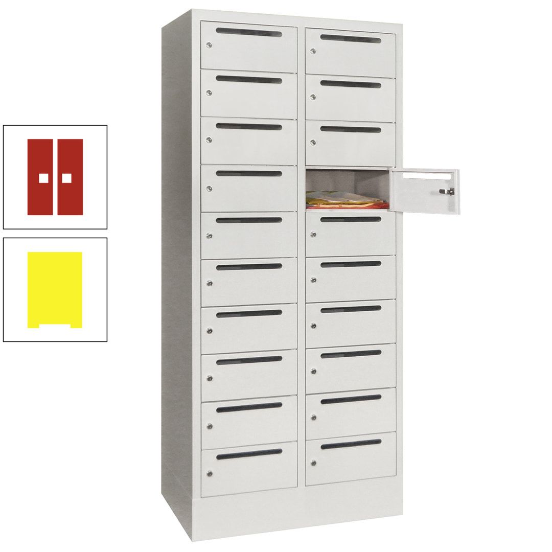 Postverteilerschrank, Schließfachschrank, 2 Abteile a 400 mm, 20 Fächer, 1.850 x 800 x 500 mm (HxBxT), Korpus anthrazitgrau, Front anthrazitgrau