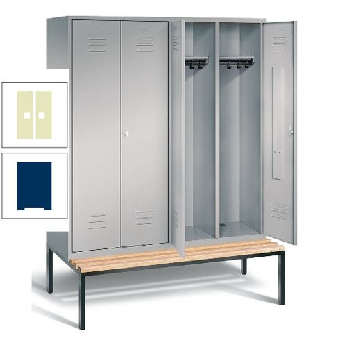 Doppel-Spindschrank, Buche Sitzbank untergebaut, 4 Abteile a 400 mm, Korpus lichtgrau, Tür anthrazitgrau, 2.090 x 1.590 x 815 mm (HxBxT)