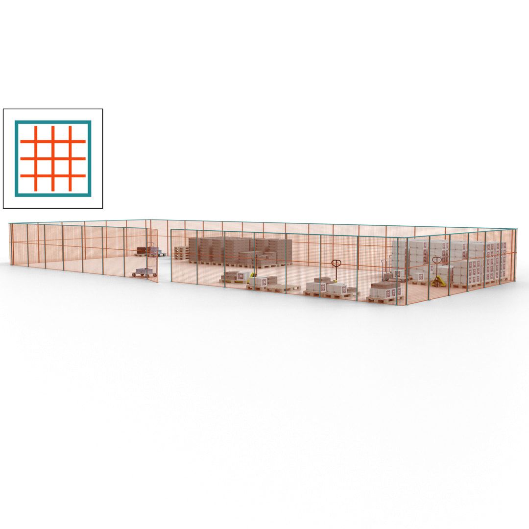 Maschinen Schutzgitter - Hallentrennwand - Sicherheitszaun - Tür - 63 m - 2.200 x 22.900 x 9.400 mm (HxBxT) - enzianblau
