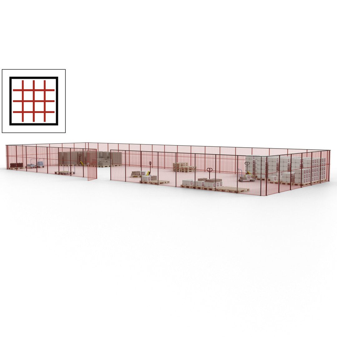 Maschinen Schutzgitter - Hallentrennwand - Sicherheitszaun - Tür - 69 m - 2.200 x 19.900 x 15.400 mm (HxBxT) - enzianblau