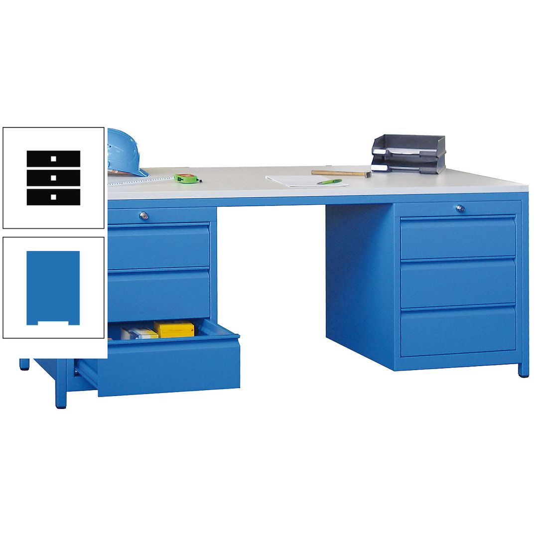 Meisterschreibtisch - 2 Schubladenblöcke - 6 Schubladen - 720 x 1.700 x 800 mm (HxBxT) - anthrazitgrau