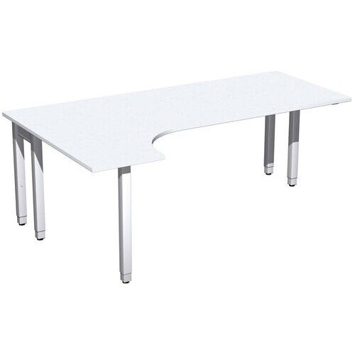 Eckschreibtisch, Ecke links, Füße einseitig verkürzt, 4-Fuß Quadrat Pro, höhenverstellbar, 680-800 x 1.600 x 1.200 mm (HxBxT), Dekor Ahorn